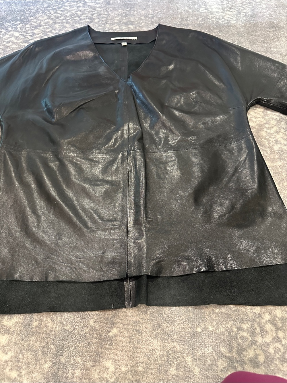 J Brand Black Leather Short-Sleeve Top size S